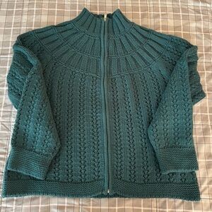 NWOT Talbots Green Zip-up Mock Turtleneck Sweater